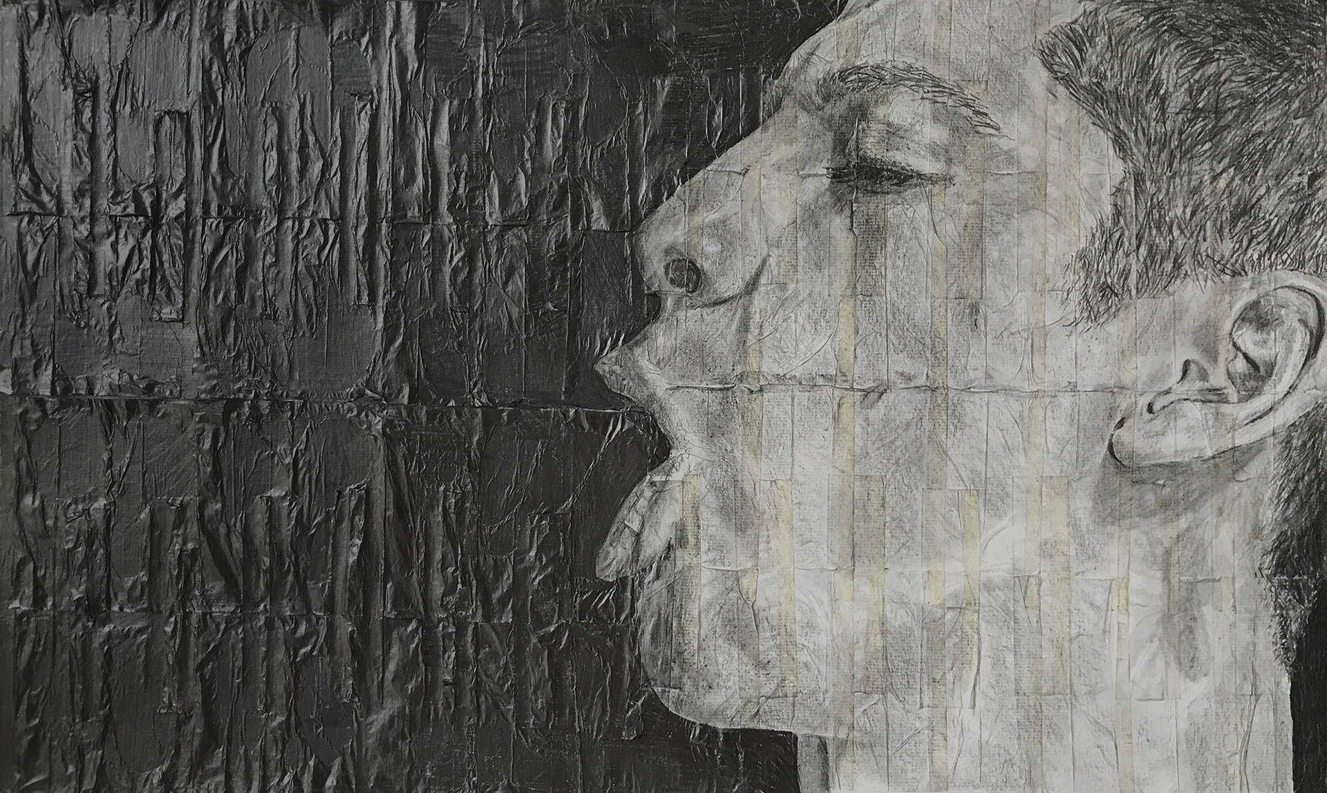 ■■■■■■■ and Johnny | 2020 | Pencil on fag (cigarette) papers | 42cm x 25.3cm