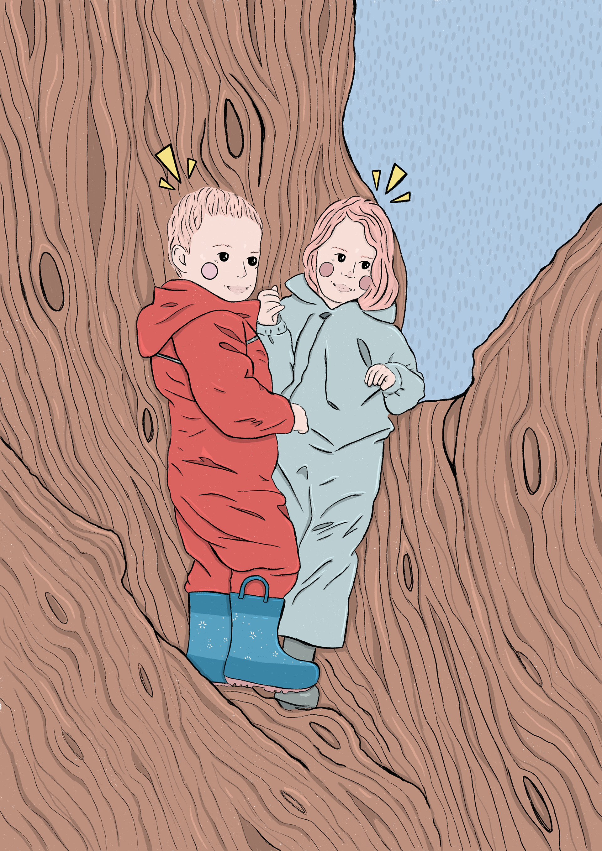 Family portrait illustration drawn from a photo.