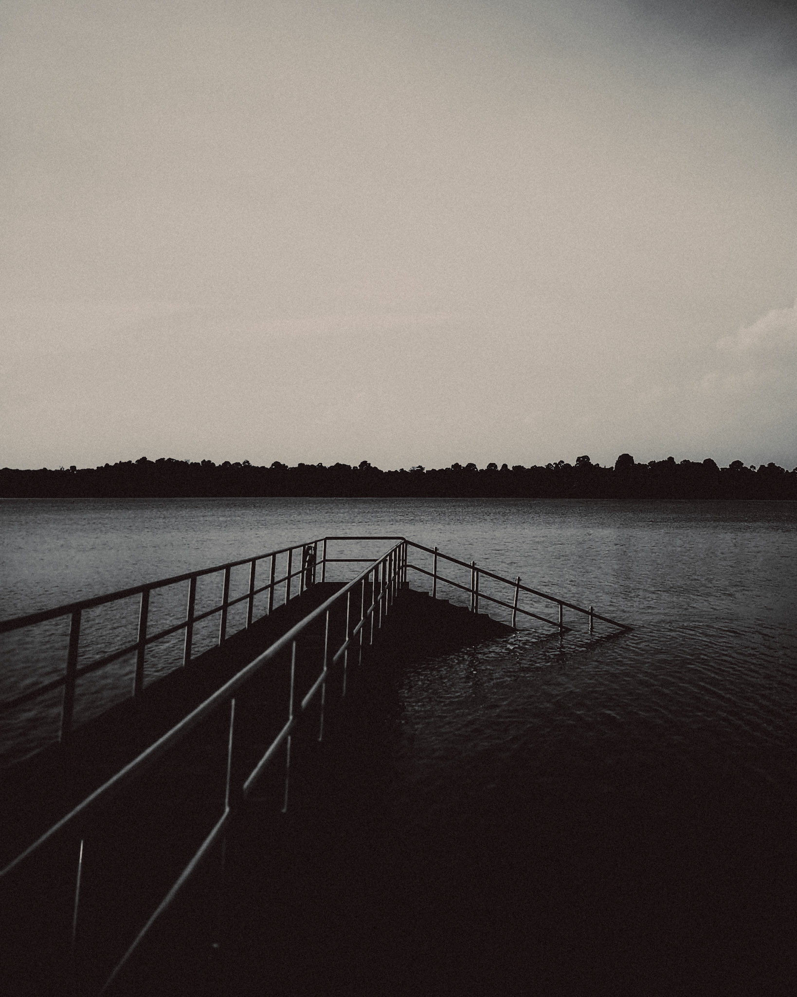 A black and white photo of Upper Selatar Reservoir, Singapore, August 2018, Huawei P20 Pro.