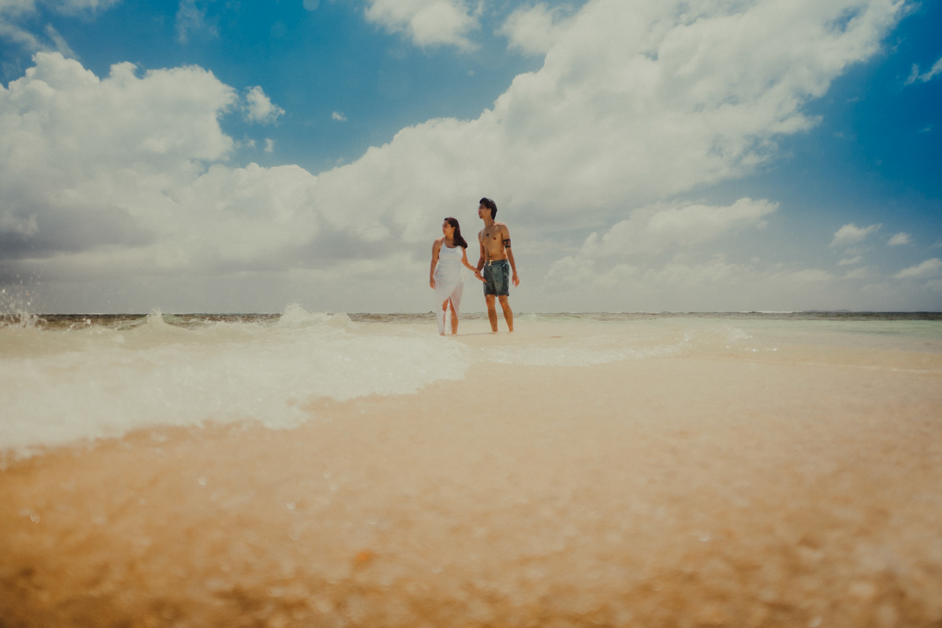 Newlywed portraits in Naked Island, from Jeo and Bianca's island hopping honeymoon couple portrait shoot in Siargao Island, Philippines, Southeast Asia, February 2020, Sony A7III