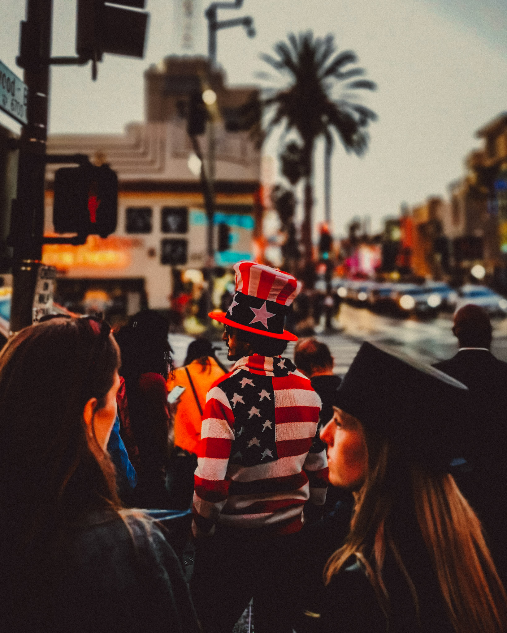 A man sporting an All-American attire in Hollywood Blvd, Los Angeles, California, USA, October 2019, Huawei P30 Pro.