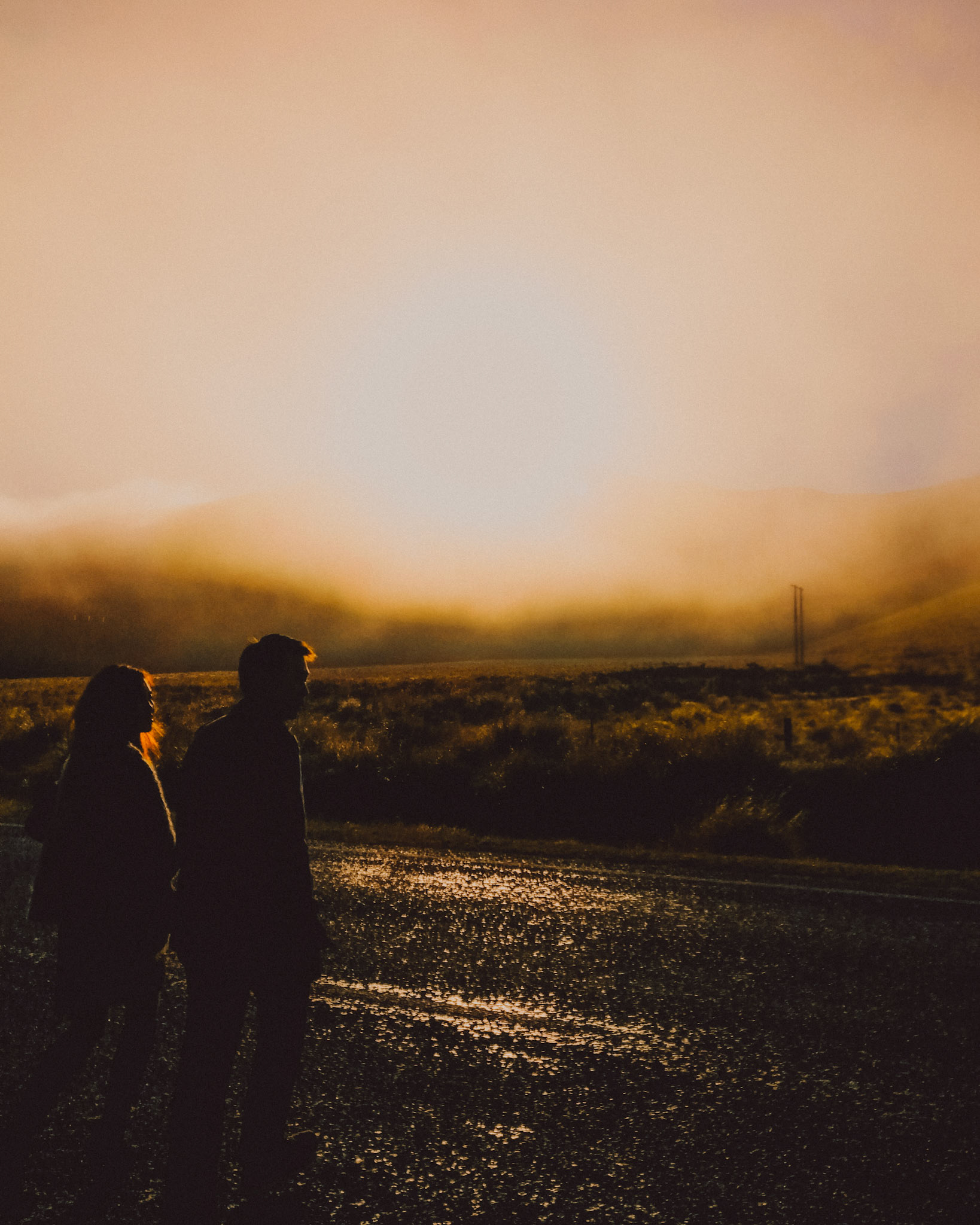 A couple in a foggy freeway in Canterbury, New Zealand, June 2017, Huawei P10 Plus.