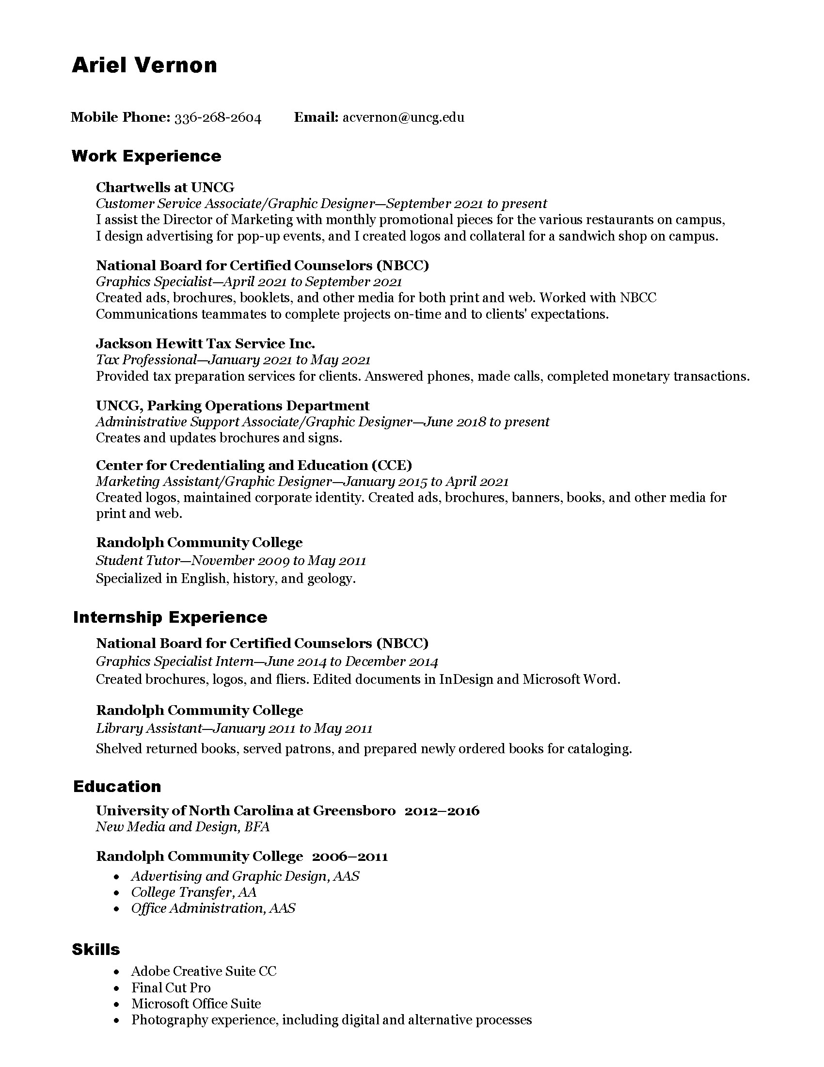 Ariel Vernon - My Resume