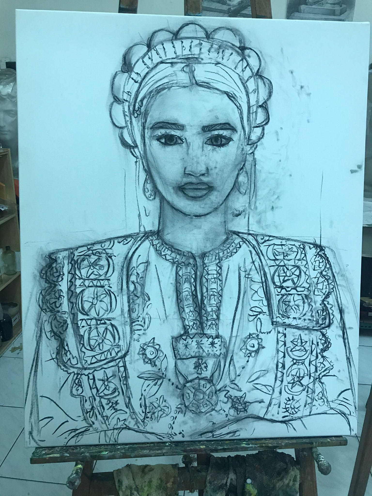 OIL PAINTING BEAUTIFUL TRADITIONAL ALBANIAN GIRL