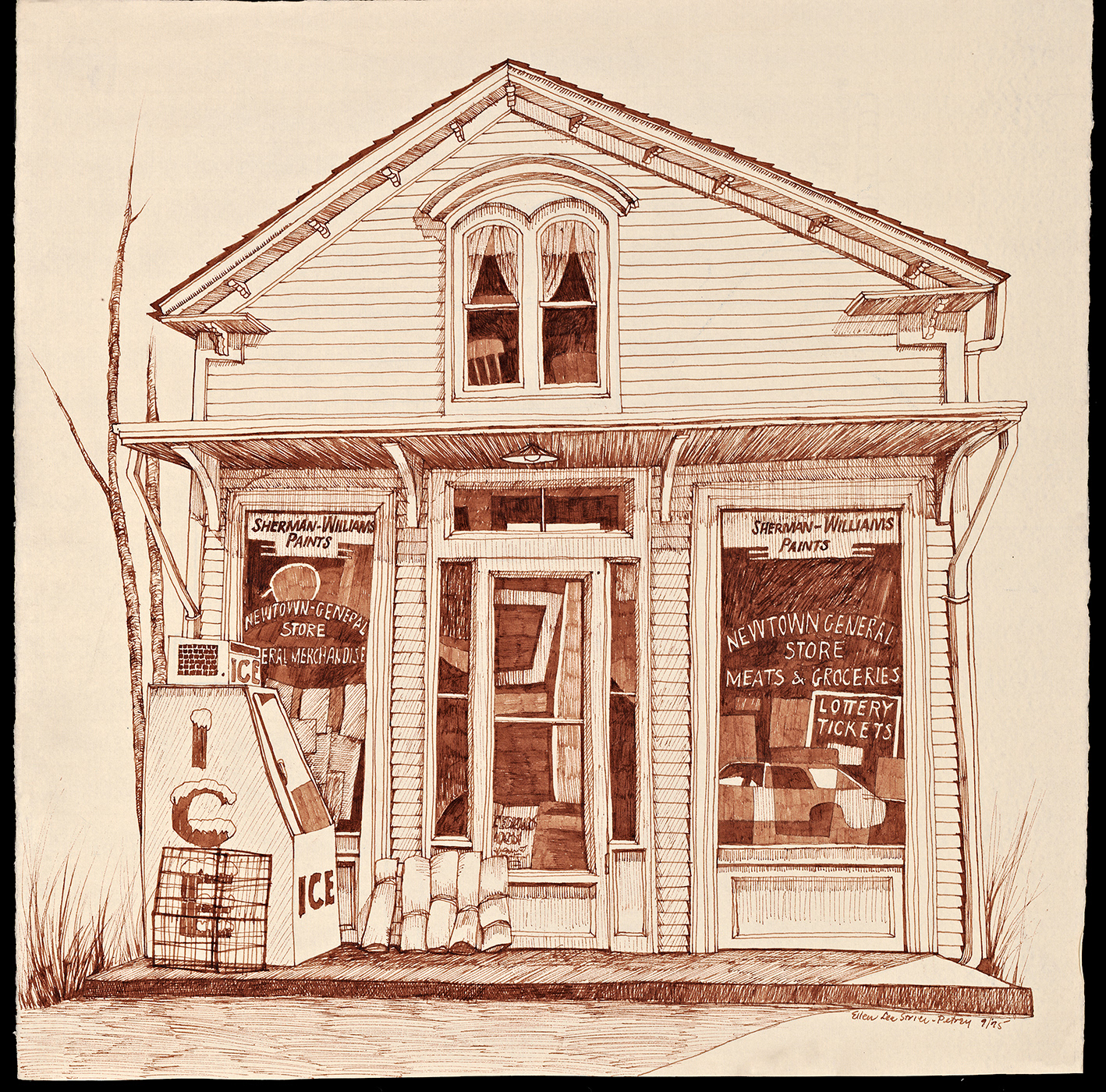 Newtown General Store, Connecticut | Print from Original Sepia Pen&Ink