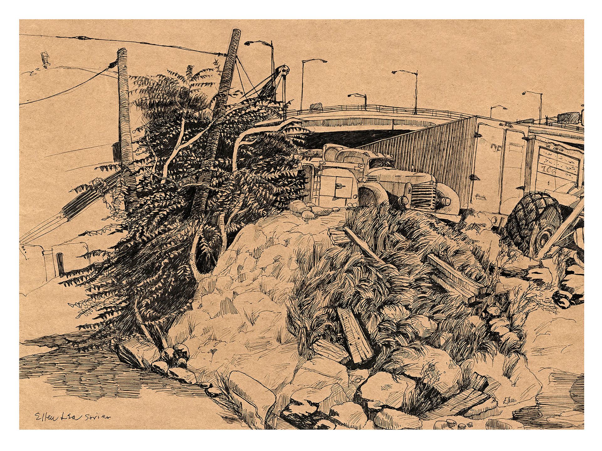 Under the L.I.E., College Point, Queens, NY | Print from Original Pen&Ink (On Site)