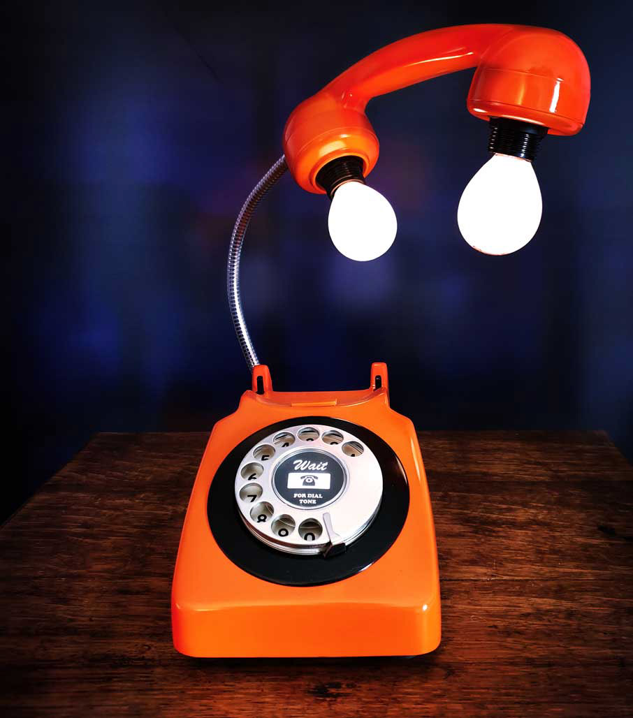 Upcycled Retro GPO 1960s Orange Rotary Telephone Lamp