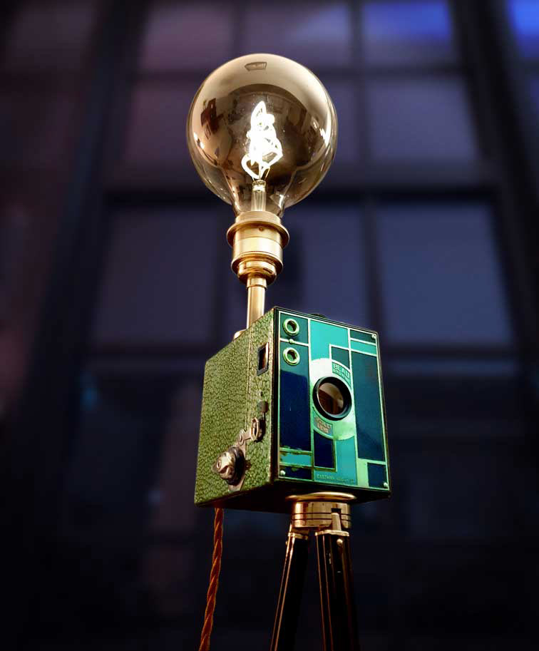 Upcycled Vintage 1930s Art Deco Kodak Beau Blue Tripod Lamp