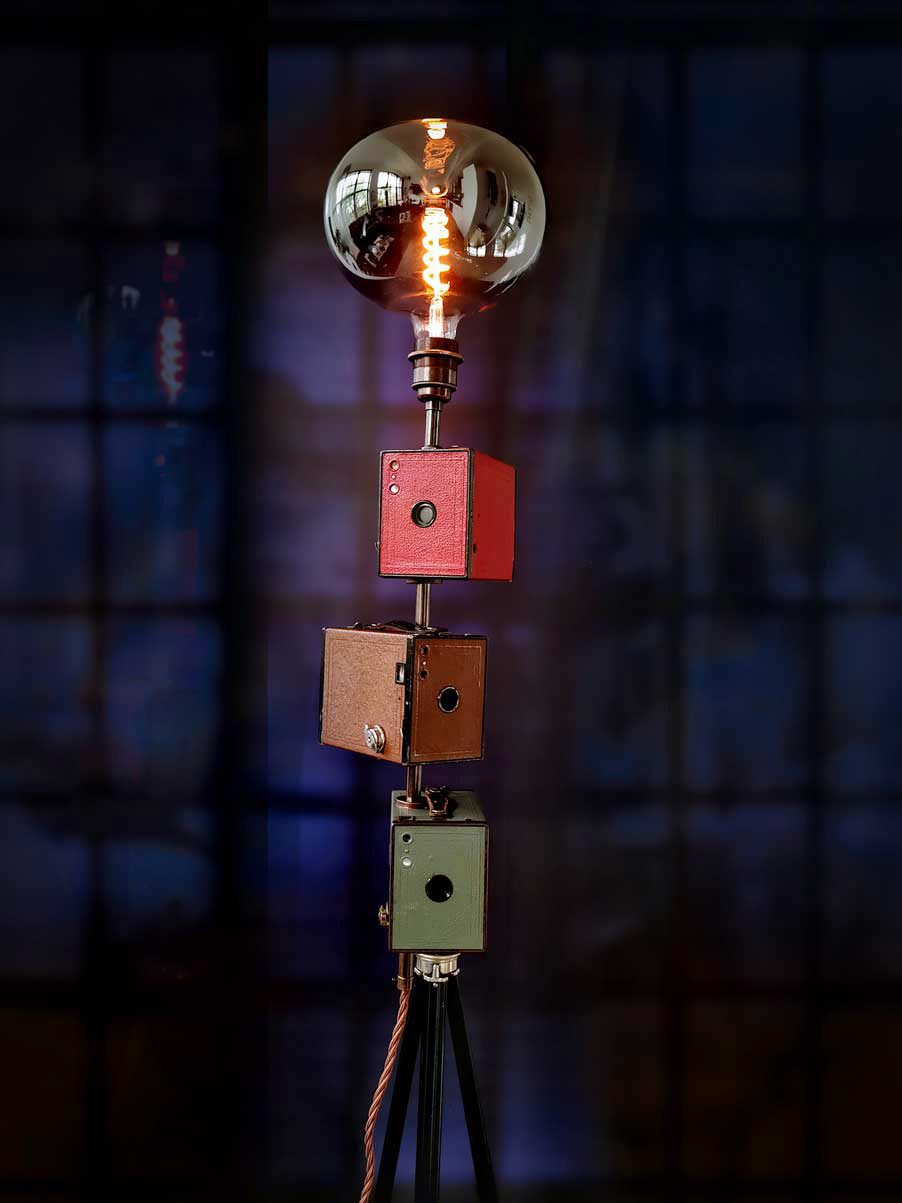 Vintage 1930s 3 Tier Kodak Brownie Edison Bulb Lamp Handmade Upcycled