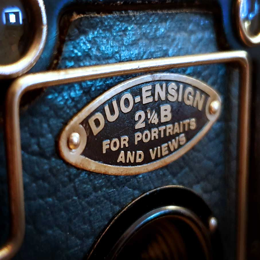 vintage 1920's Duo-Ensign 2 1/4b camera in a blue