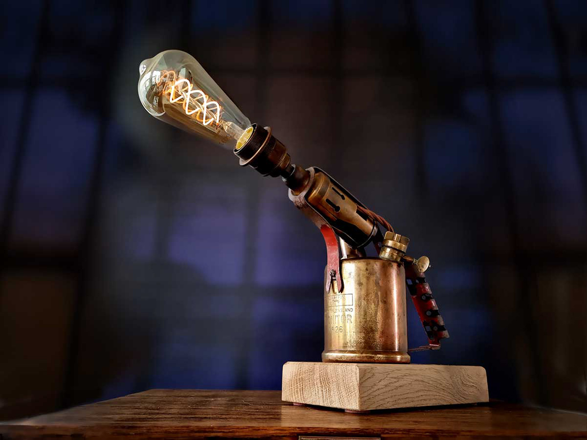 Upcycled Vintage 1950s Brass Blow Torch Lamp Edison Bulb