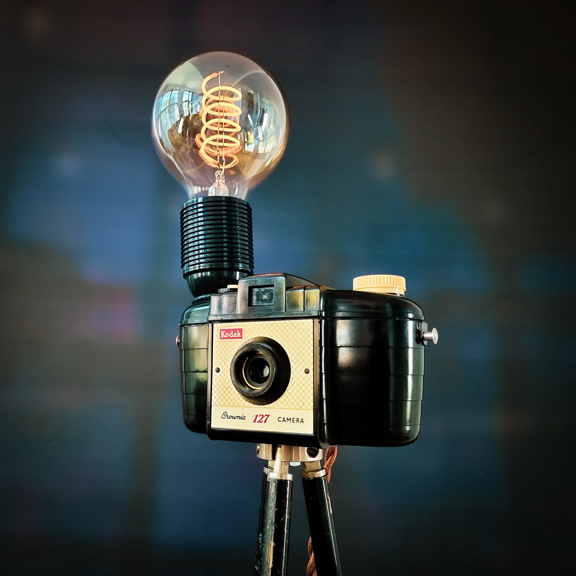 Upcycled vintage camera lamp