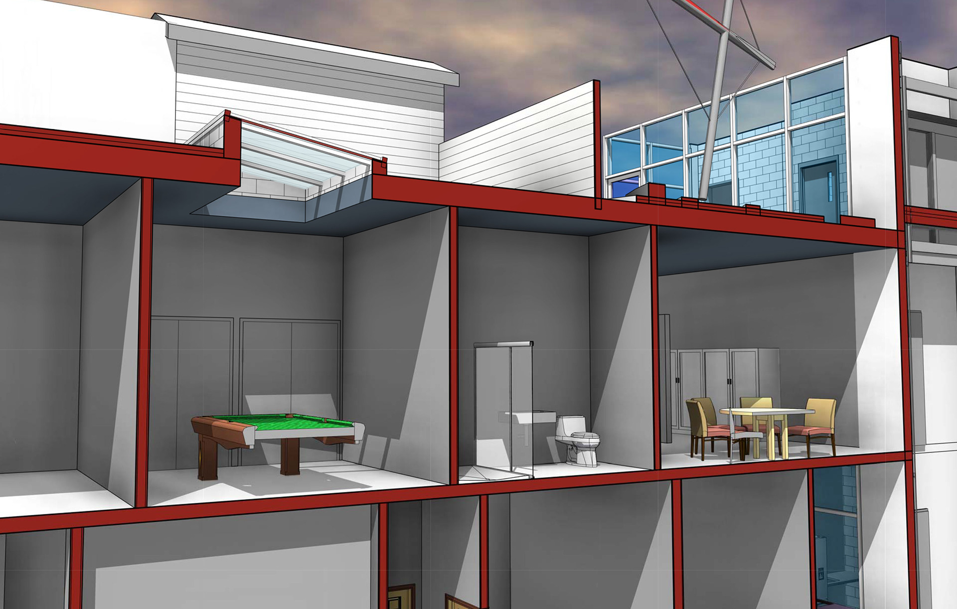 Section Perspective | Living Space and Skylight