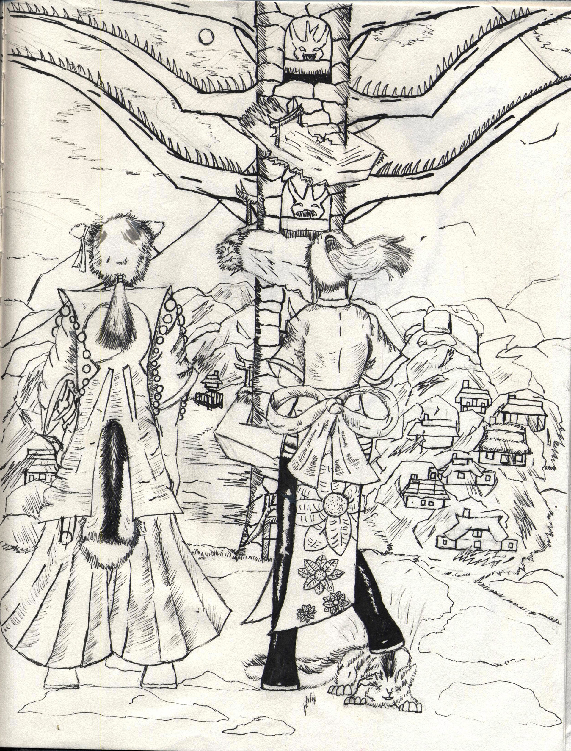 Ishi and Shintaro Overlook Cursed Tower and Village