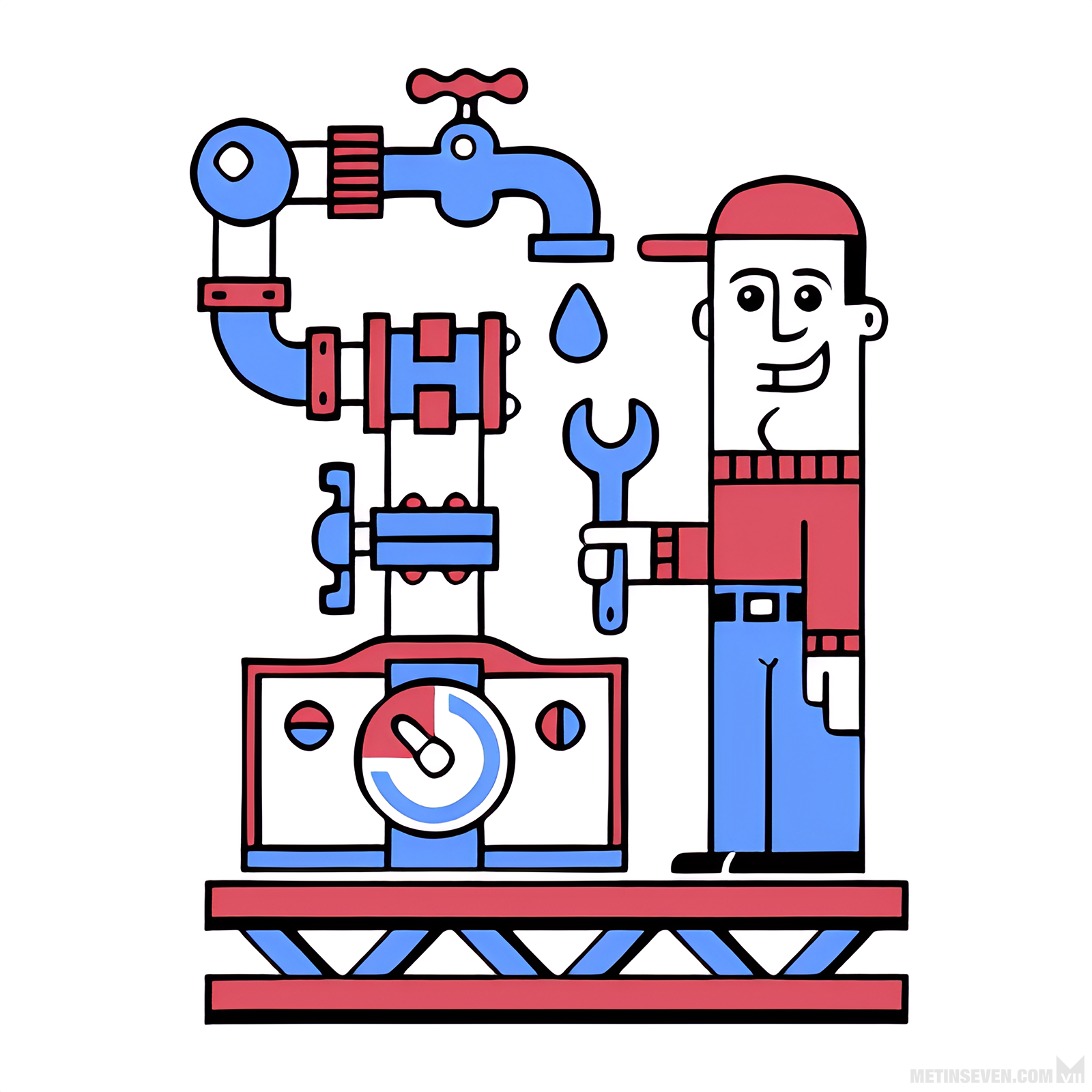 plumber, mechanic, water, pipeline, meter, illustration, illustrator, illustratie, character, design, problem, repair, vector, 2d, icon, logo