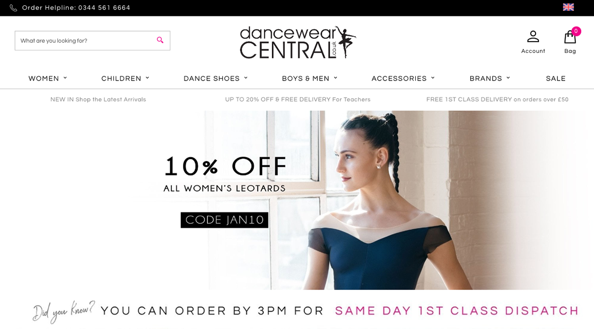 homepage website header banner design artwork for Dancewear central