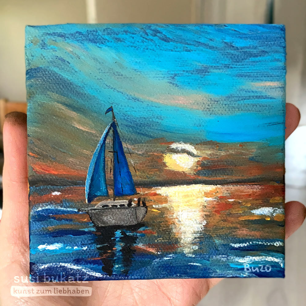 »Friedlicher Sonnenuntergang«, 10 x 10 cm