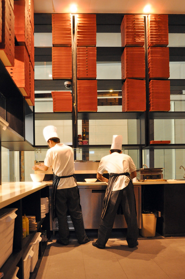 cuisine, interior design, restaurant, ramoprimo, black shelves, food,