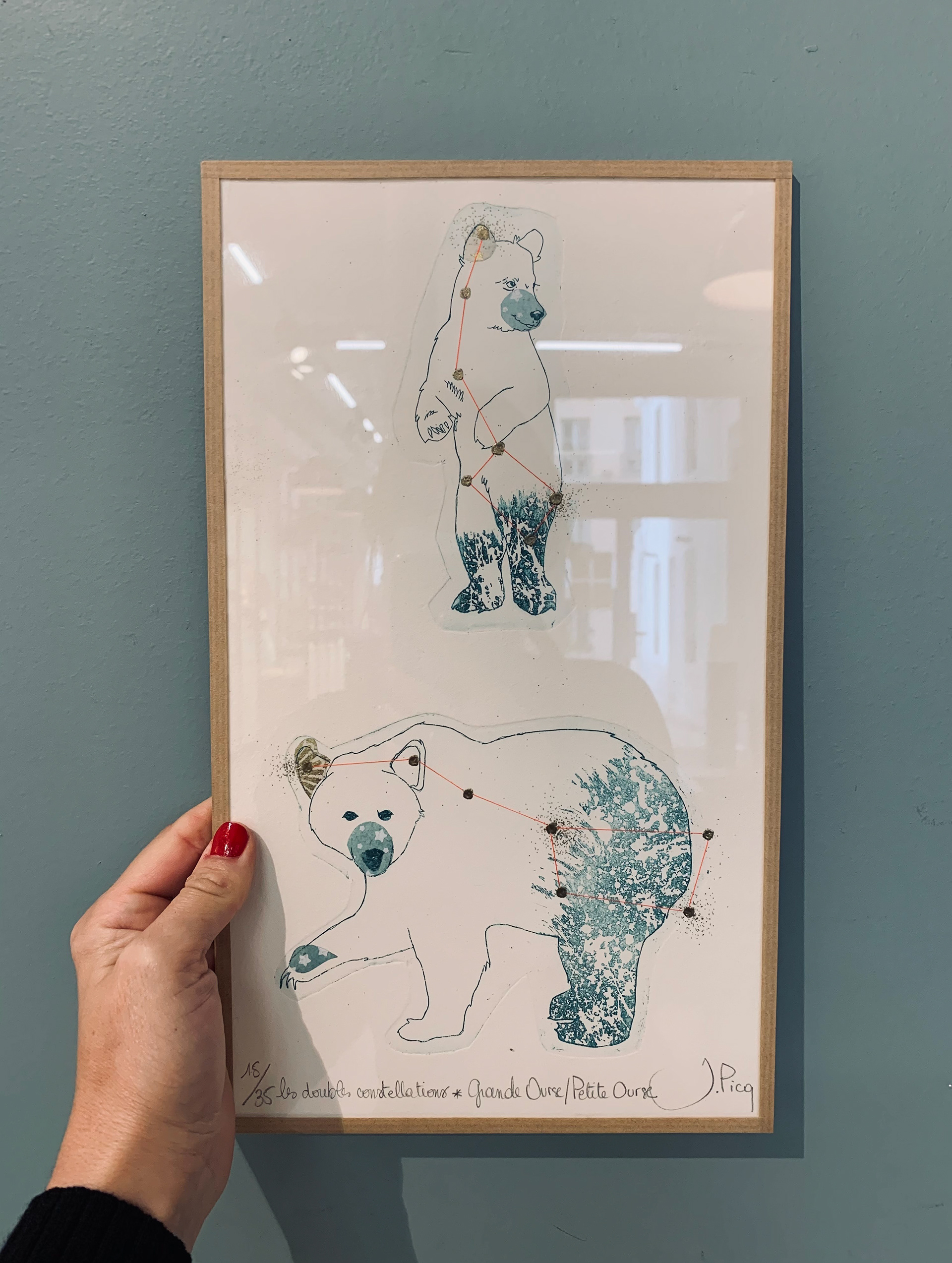 Gravure à l'eau forte 'Double Constellations' - Format 20 x 35 cm - Papiers encollés, fil sur papier Velin Arches 250 gr - Numérotée et signée à la main par l'Artiste - 100€