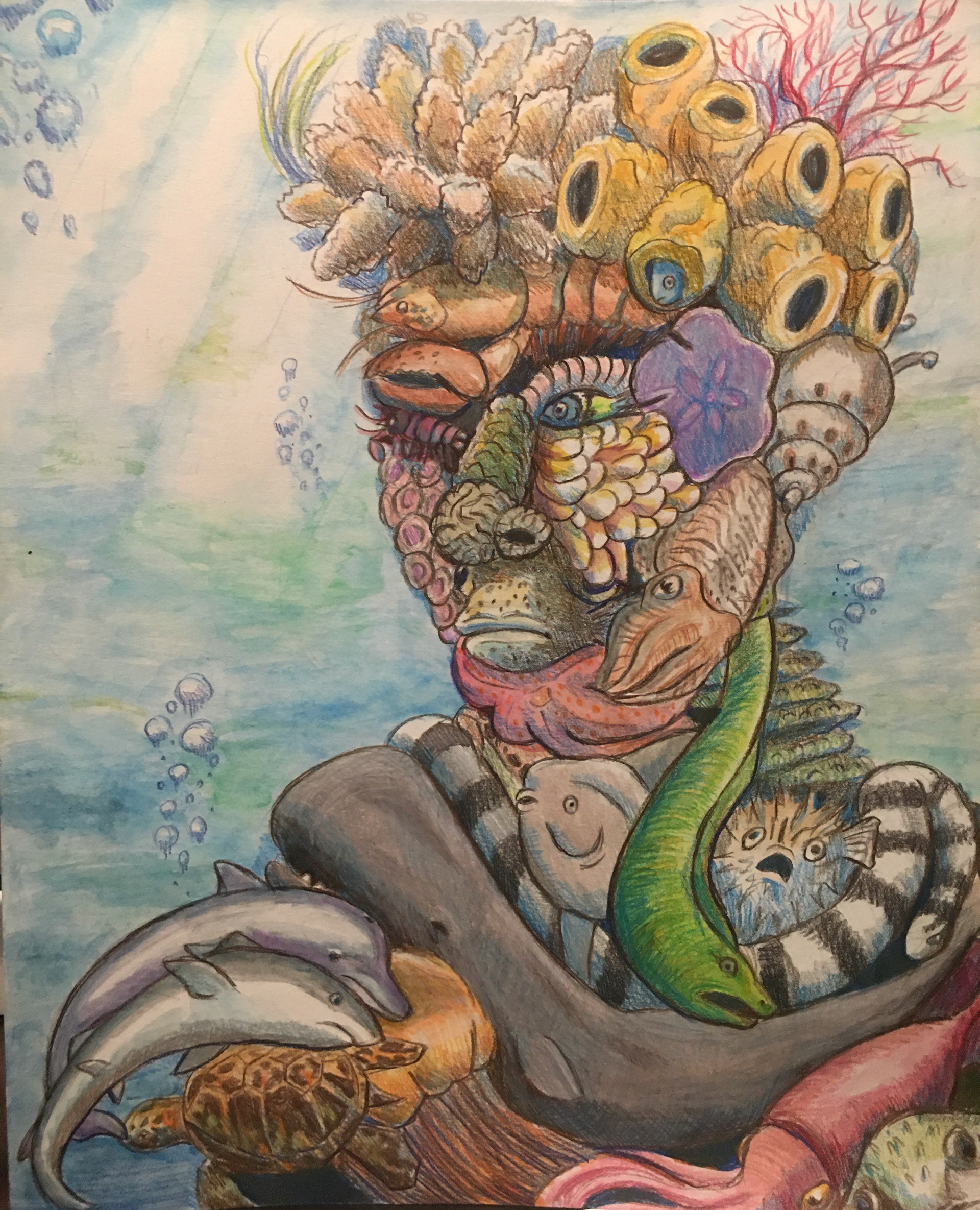 "From the Sea" Watercolor and Colored Pencil 2019