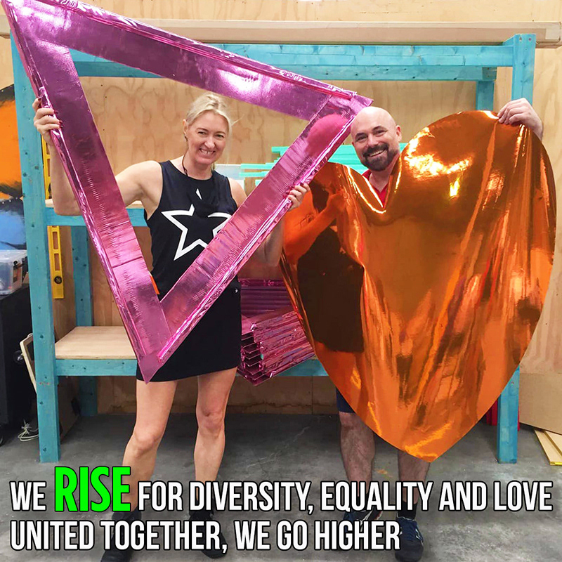 Rainbow and Markham in the Sydney Mardi Gras Community Workshop. Photo by Rochelle Wallis
