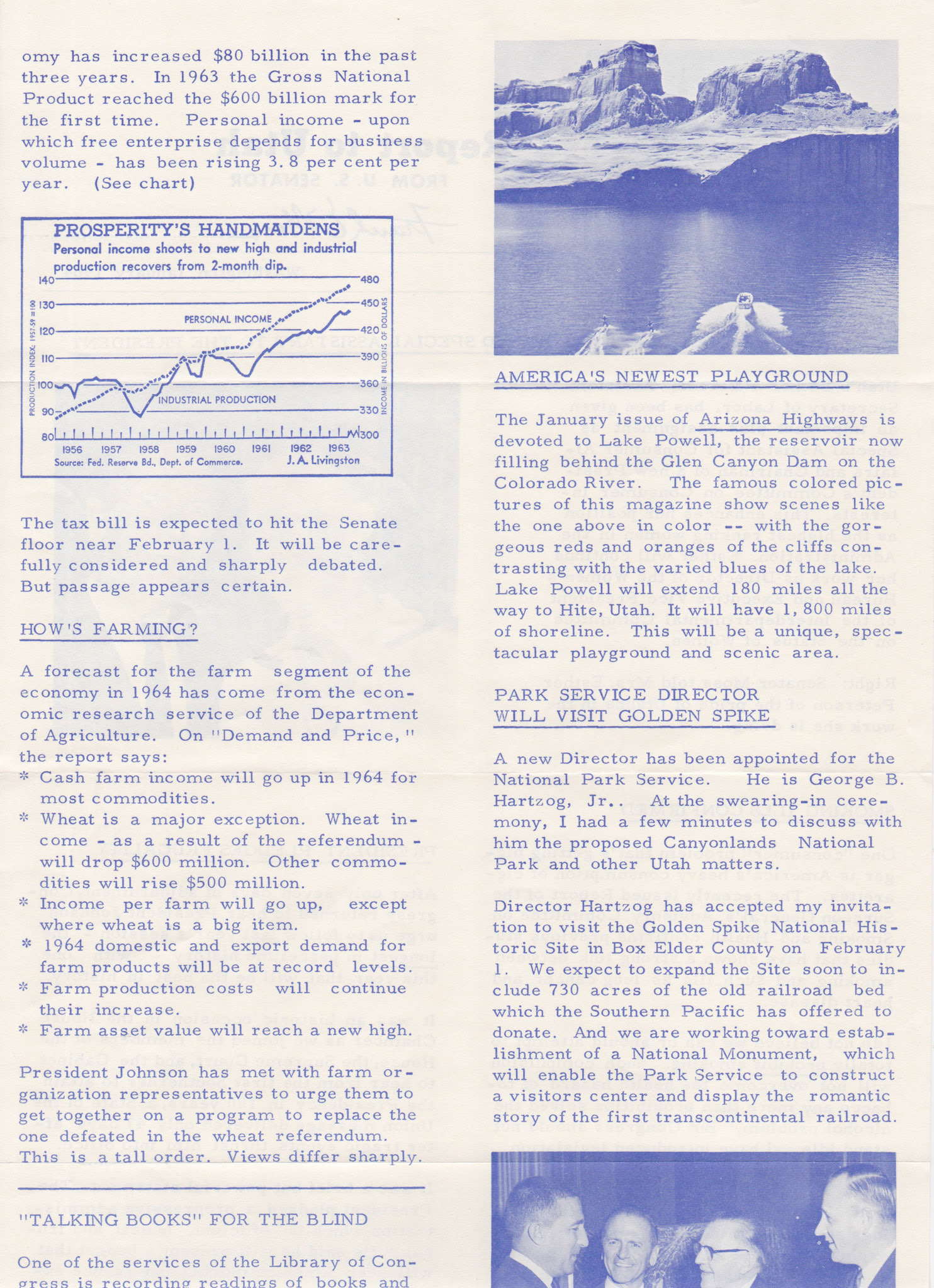 Senator Frank E. Moss report, Jan. 1964, top of page 2. Bernice Gibbs Anderson Collection, NPS
