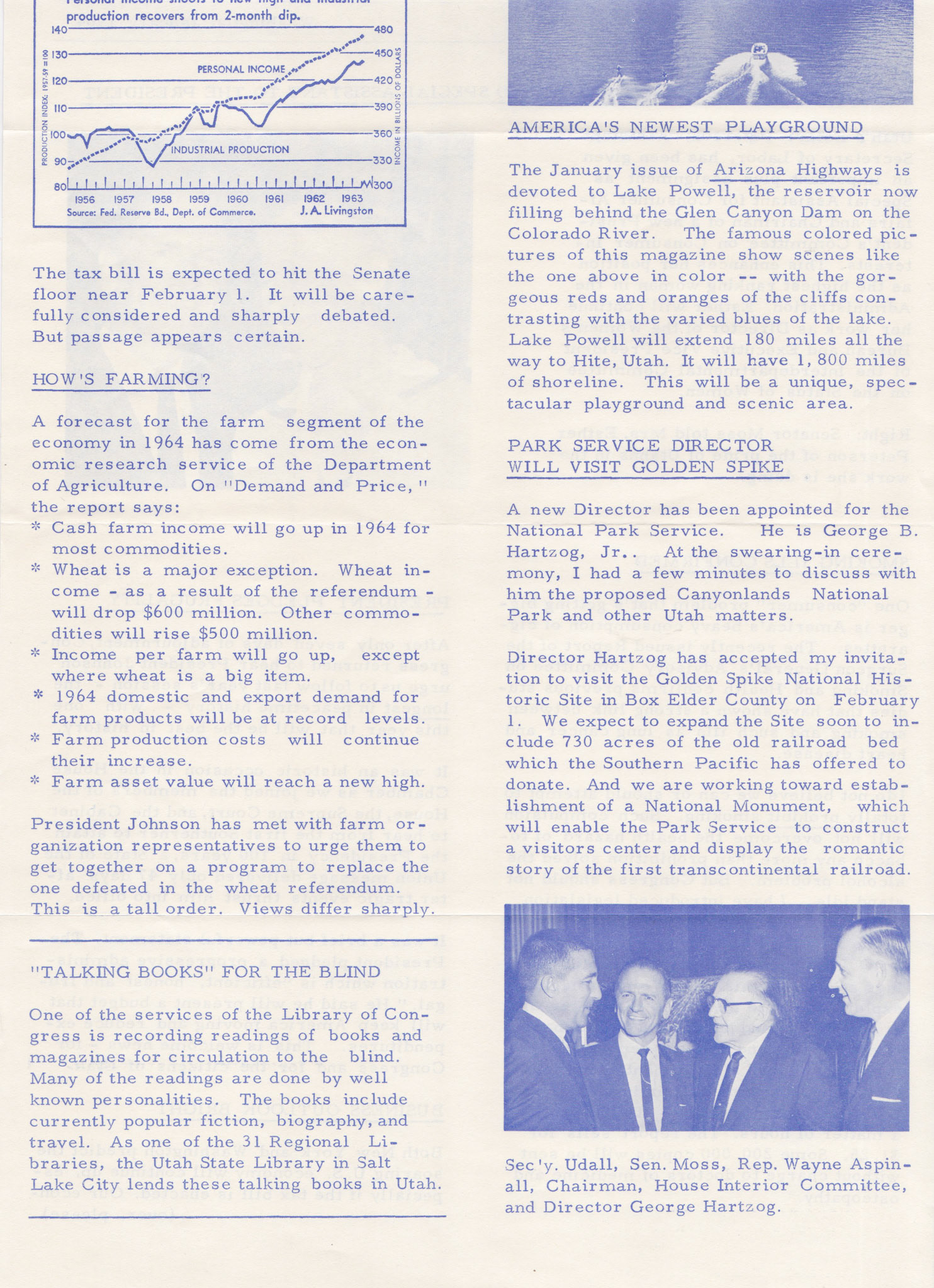 Senator Frank E. Moss report, Jan. 1964, bottom of page 2. Bernice Gibbs Anderson Collection, NPS