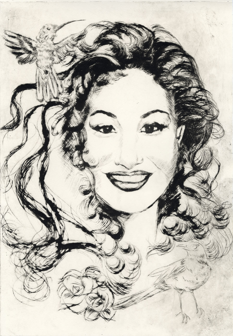 Diana Mejia (Dip Visual Arts) Selena Quintanilla-Perez - Dry Point Etching