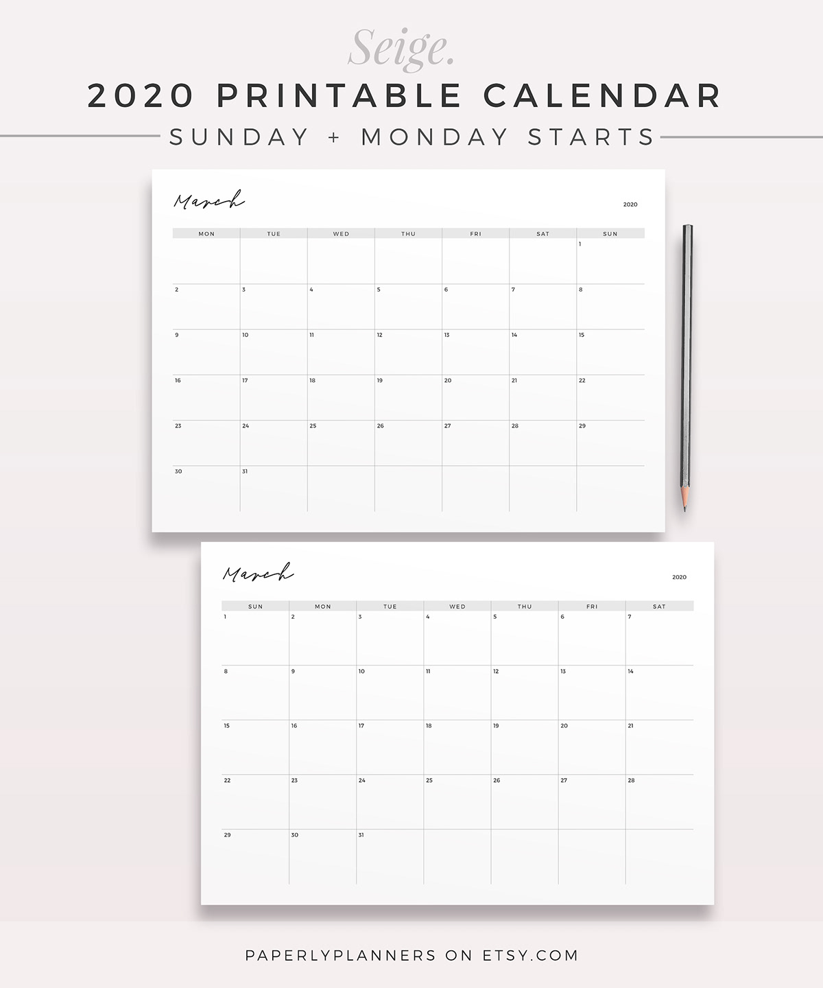 Paperly Planners - Beautiful, Productive. - SEIGE 2020 Calendar