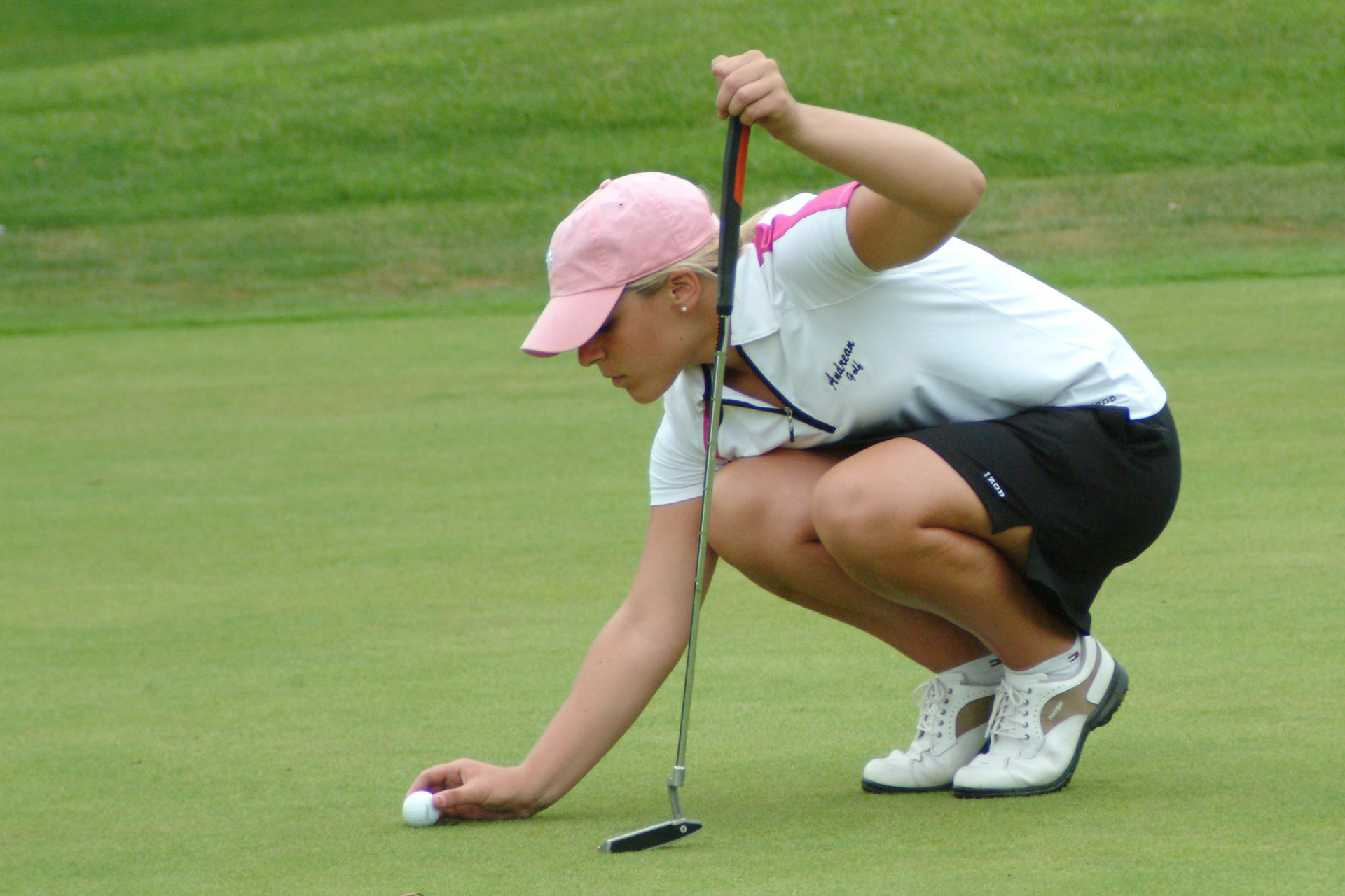 080709tvmGLFLCINVITE_14 Tony V. Martin CRETE-Andrean junior Katie Derek on the 16th green. Girls Invitational at Longwood Country Club on Friday.