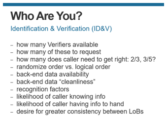 Caller authentication factors, for discussion with client/partner senior team