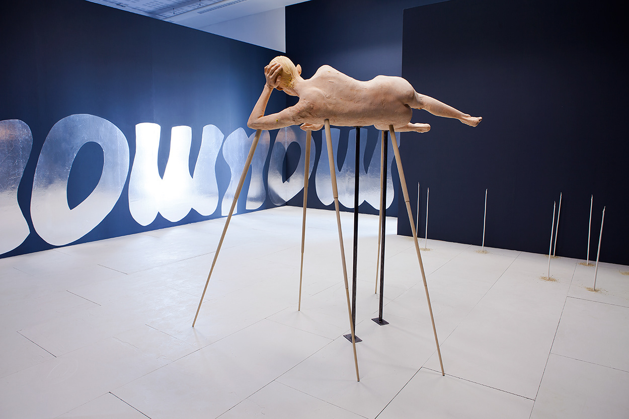 Long way around to Nirvana, Light hardwood, steel, plaster, make-up, 175 x 210 x 138cm