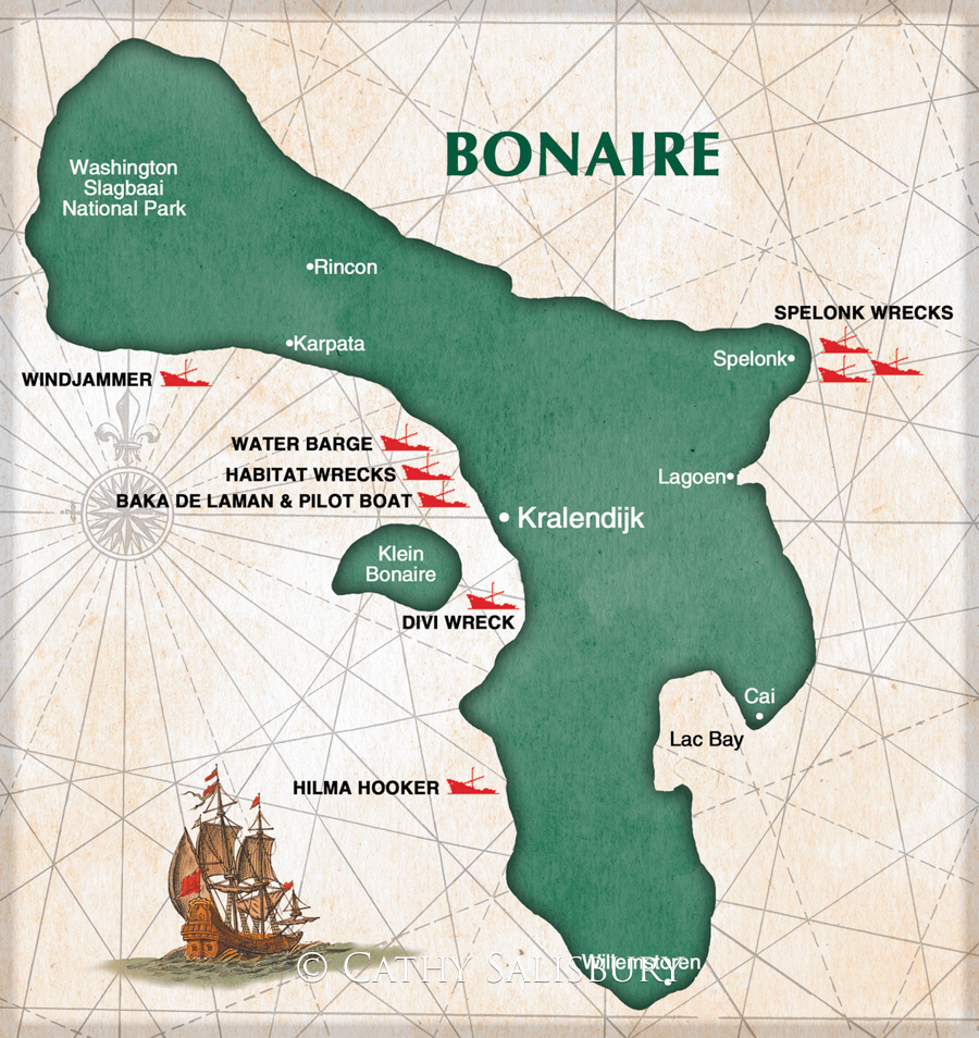 Bonaire Map by Cathy Salisbury