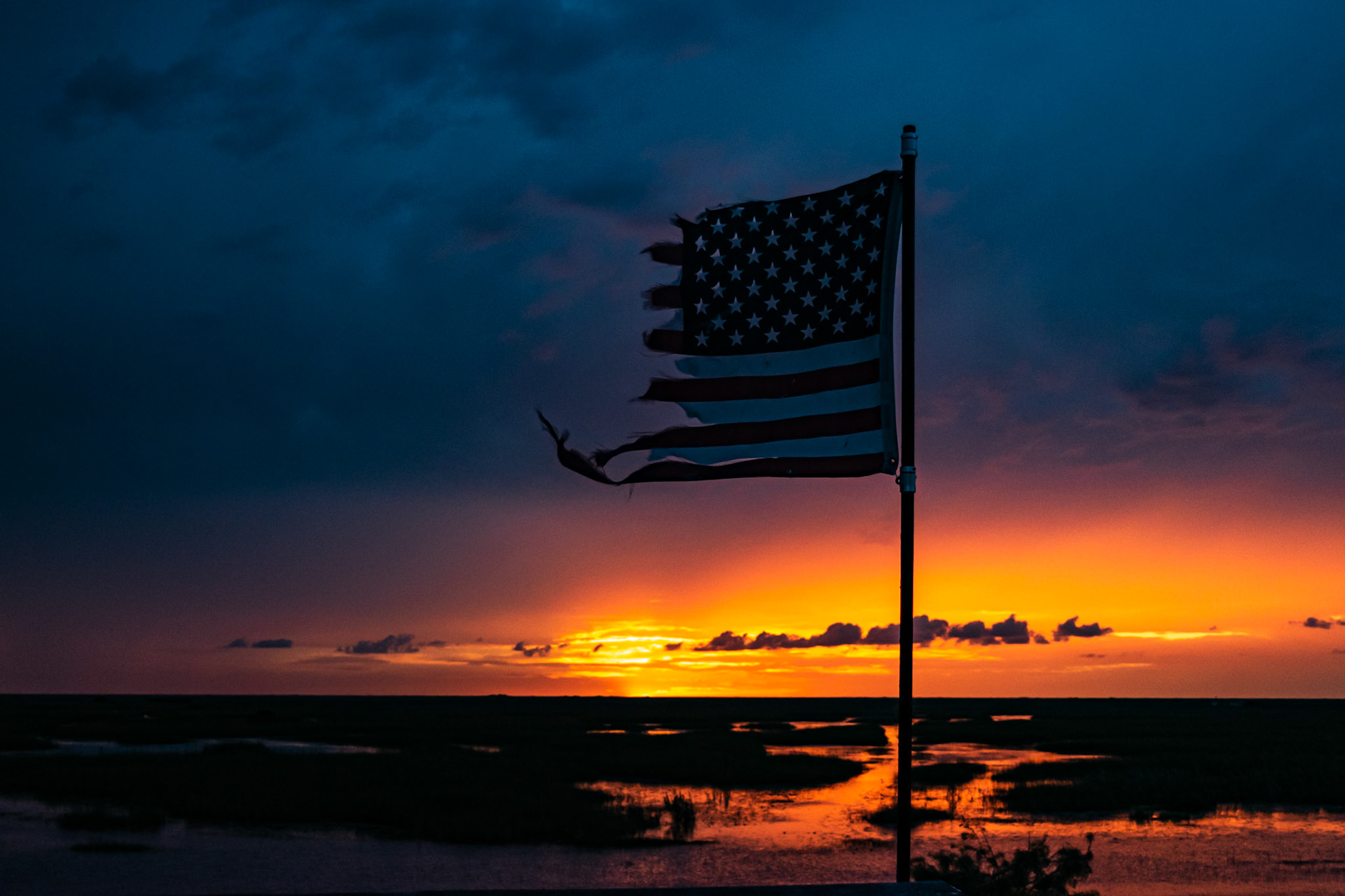 American Flag Sunset in Everglades