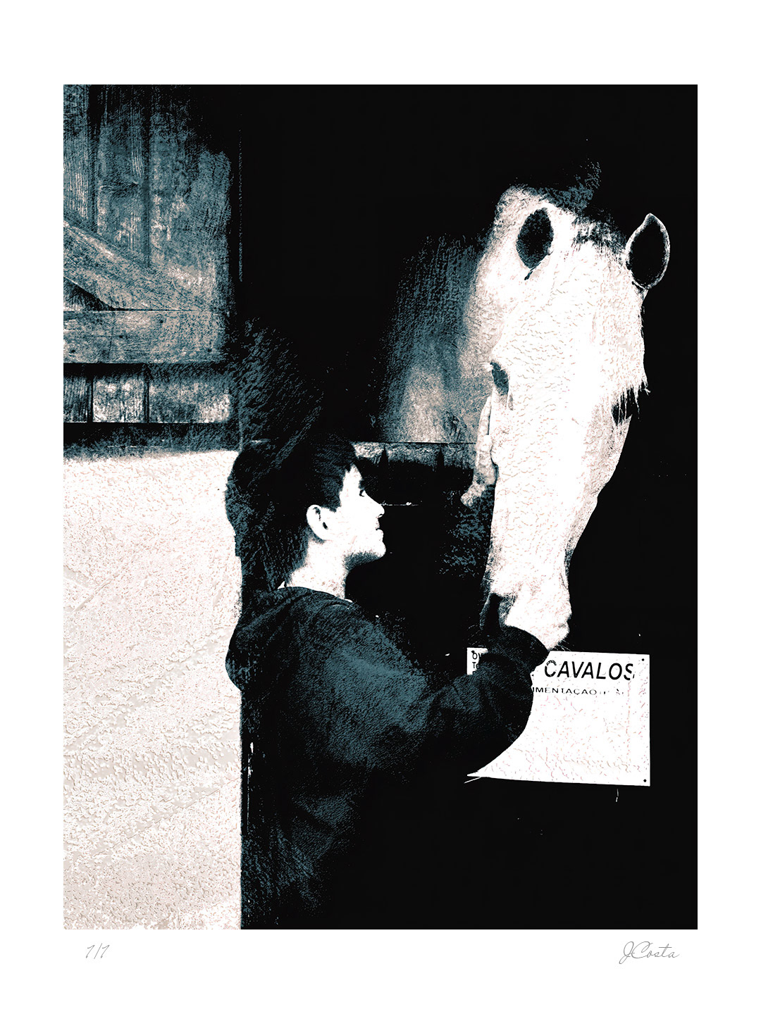 painting style image with a boy and a horse