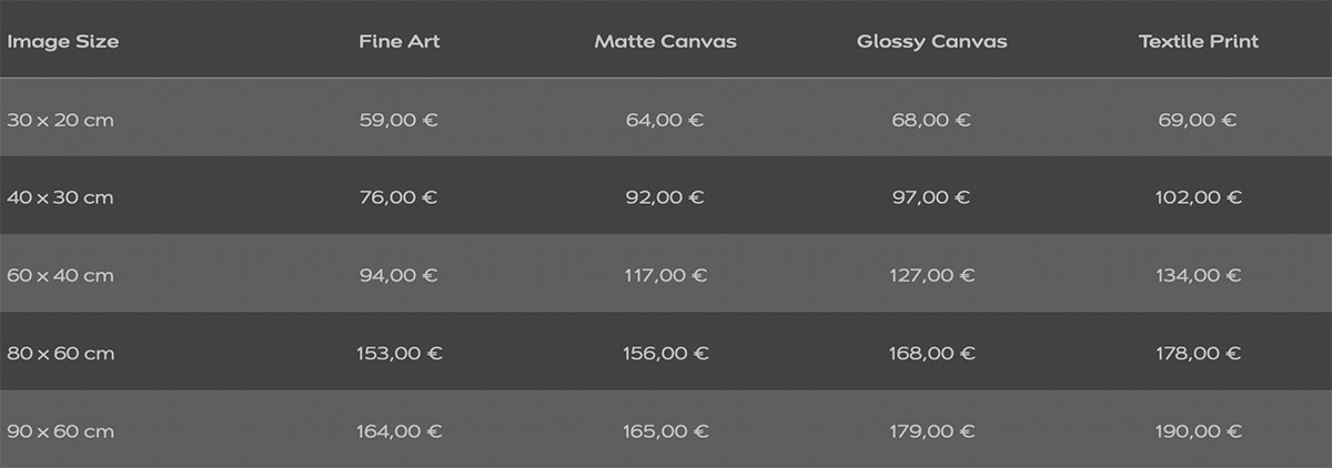 price list