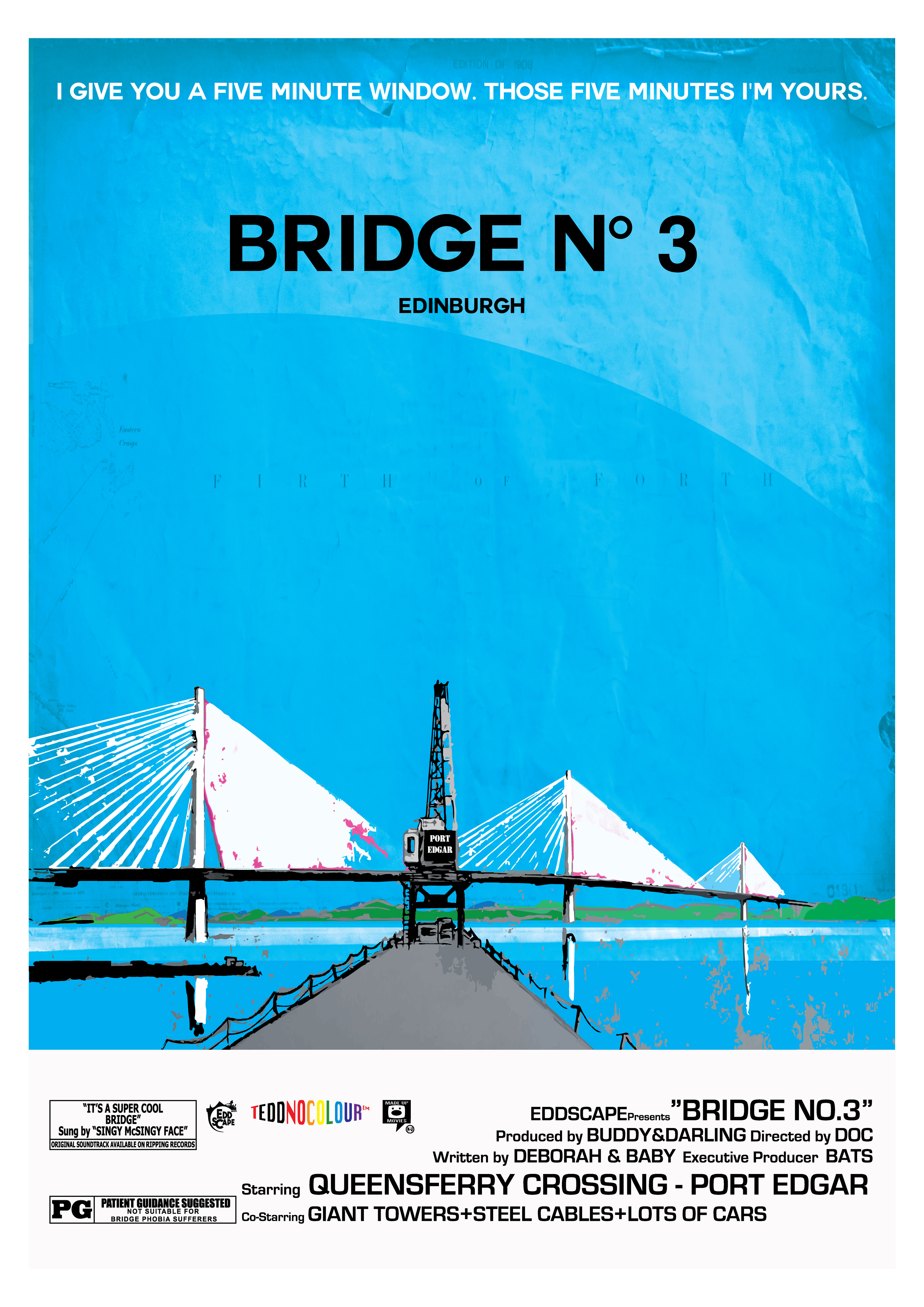 Bridge No.3 - Queensferry Crossing, Edinburgh, Scotland, Movie Poster Art, Giclee Print, Wall Art, made up movies, pop culture, local history, landmarks, Port Edgar