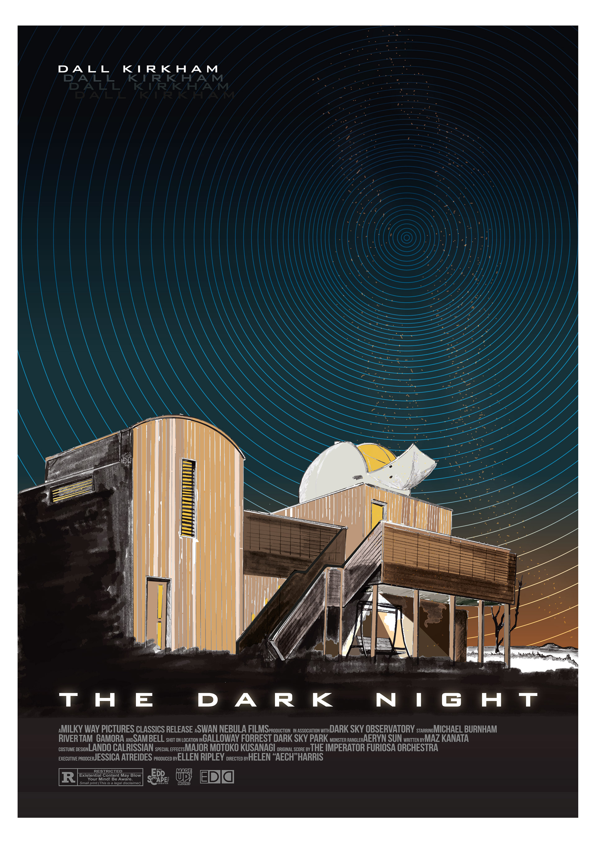 The Dark Night - Dark Sky Observatory, Gallowway Forrest, Scotland, Movie Poster Art, Giclee Print, Wall Art, made up movies, pop culture, local history, landmarks