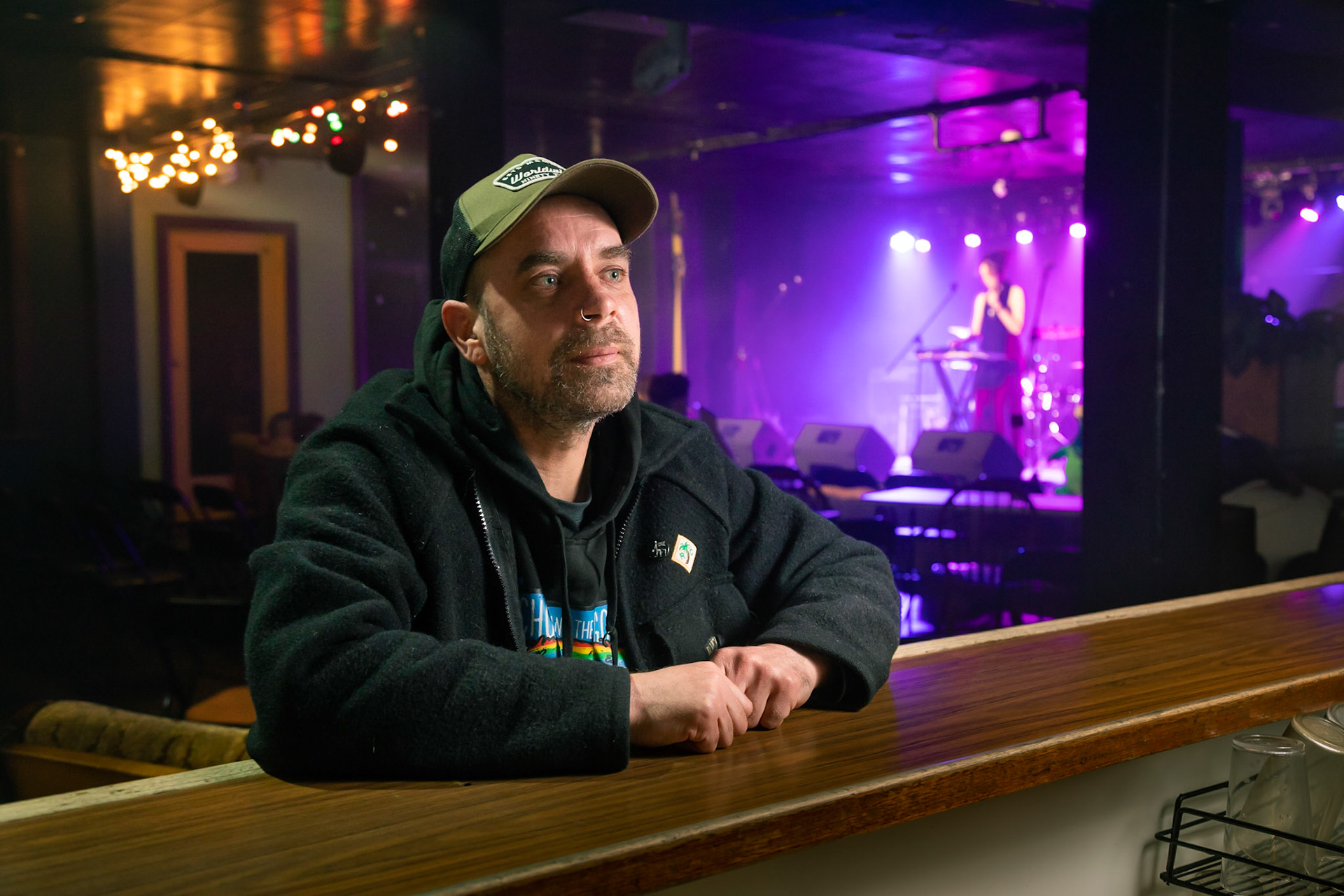 Christopher "Gibbo" Giblett, co-owner of  live music venue , The Brisbane Hotel in Hobart. JNI Covid photo essay for The Australian