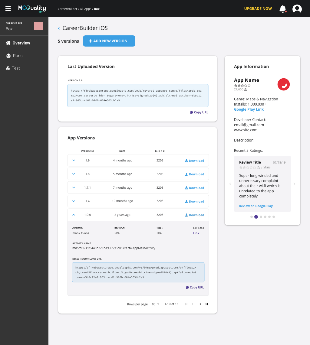 App Overview Page