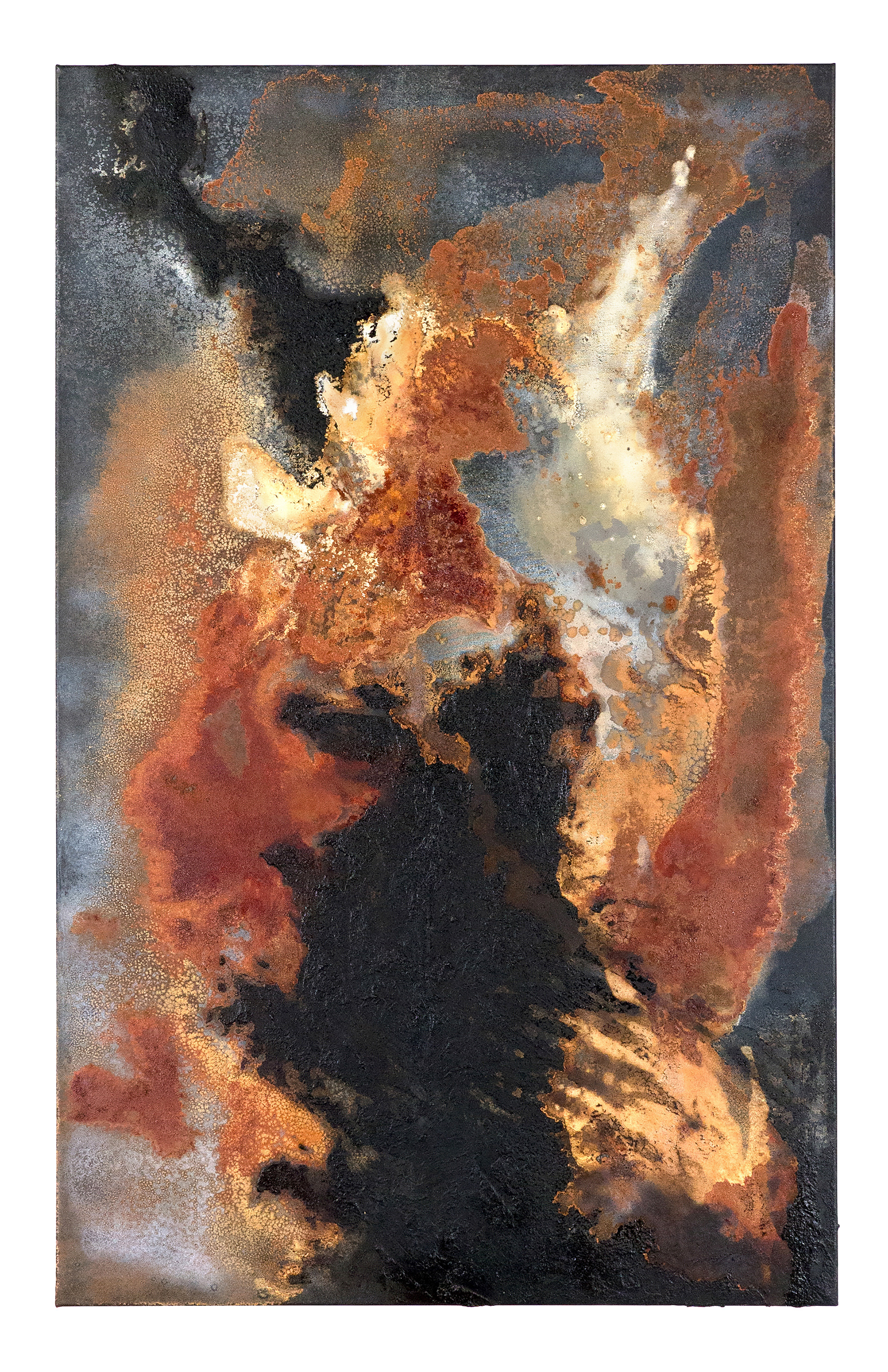 Athabasca 3 - 135 x 85cm - 2016 - emulsion paint, plaster of Paris, iron, iron oxide, bitumen, acid and synthetic resin on canvas