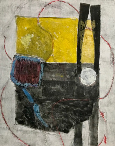 Amazing! It Works (2018) Woodblock, mixed media, 19 ½ x 15 ½ inches