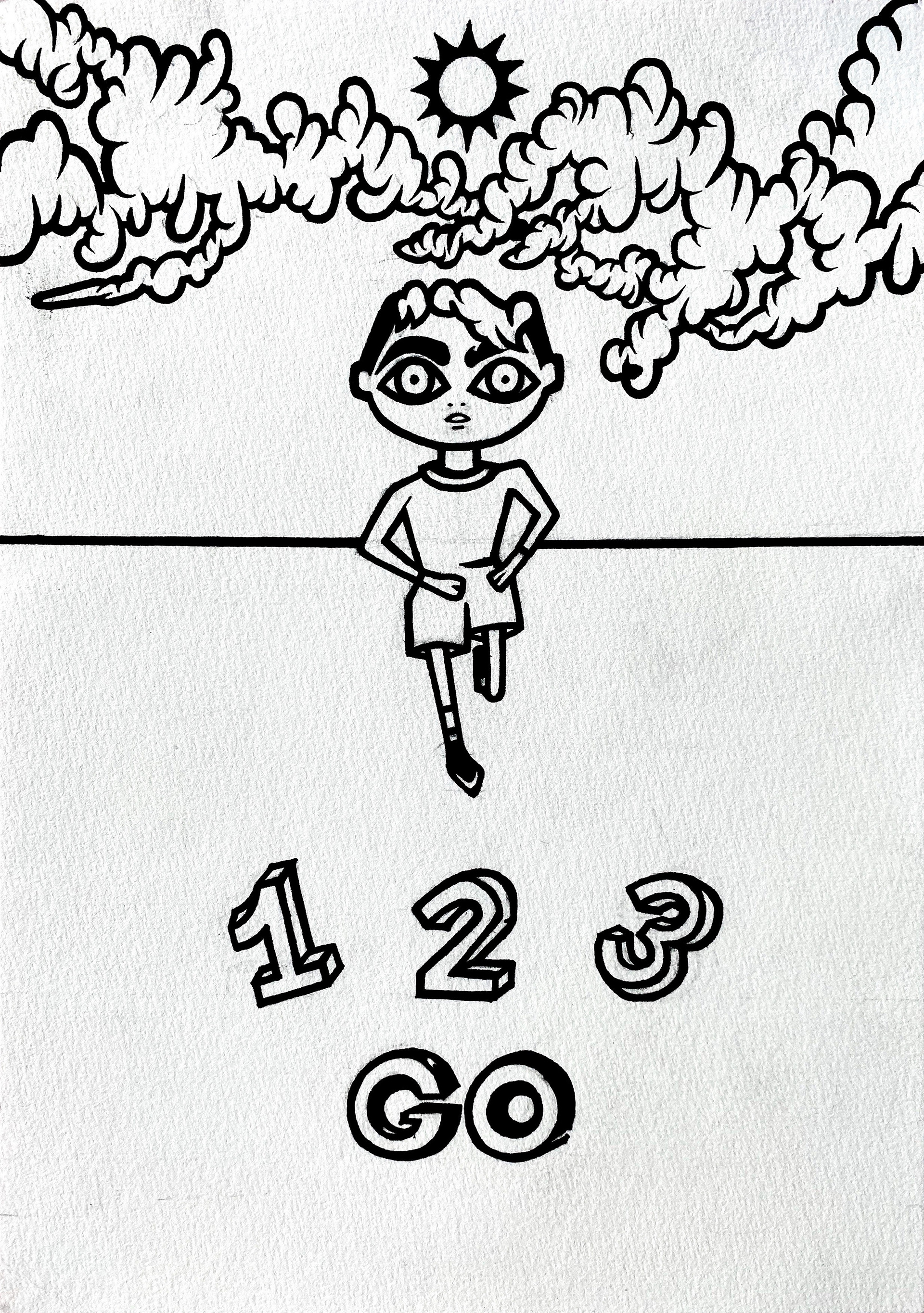 Little Boy Running, marker pen on card paper, 11.69 x 8.27 inches, 2020