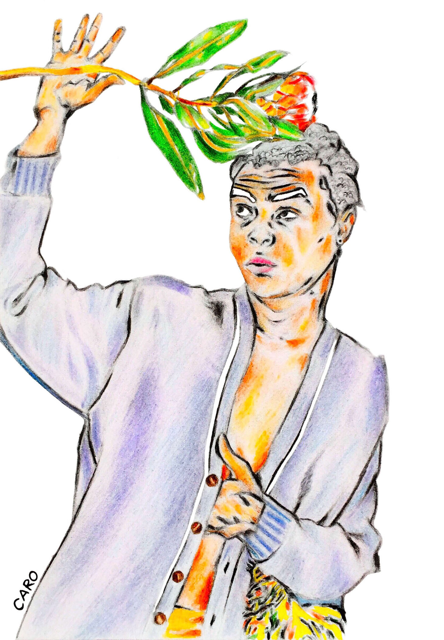 Loewe Sketch One, graphite and water-based coloured pencils on card paper, 8.27 x 5.83 inches, rendered on Adobe Photoshop, 2018. Courtesy of Loewe, Jonathan Anderson, Duane Michals and Vogue Runway