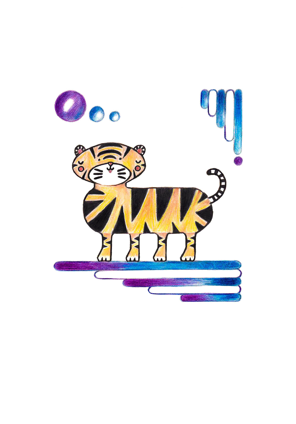 Little Tiger Drawing (Digital Version), rendered on Adobe Photoshop, 2020.