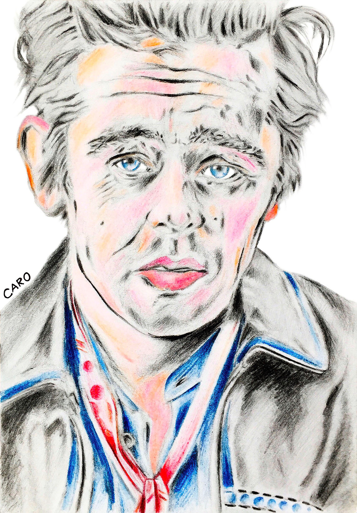 Zadig and Voltaire Sketch, graphite and water-based coloured pencils on card paper, 8.27 x 5.83 inches, rendered on Adobe Photoshop, 2018. Courtesy of R13, Chris Leba and Vogue Runway
