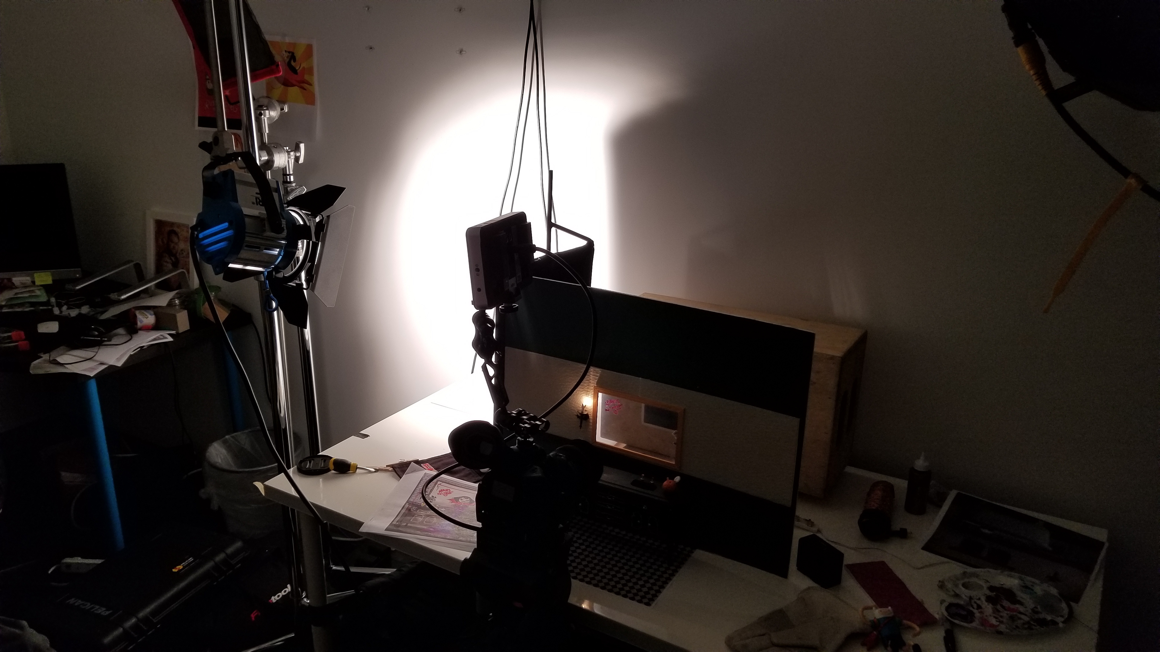 Testing the practical wall light. Motivating lighting is key. See what I did there?