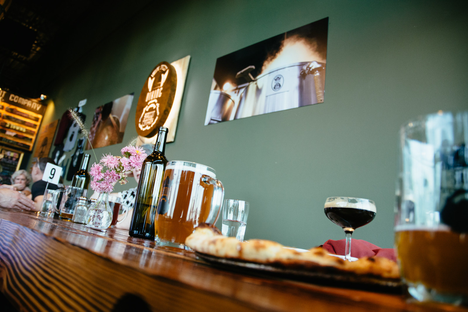 Food and drink on tables inside Viking Braggot Southtowne Pub
