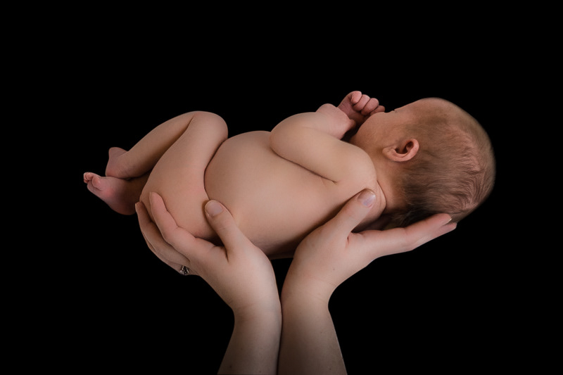 Newborn baby held in mother's hands
