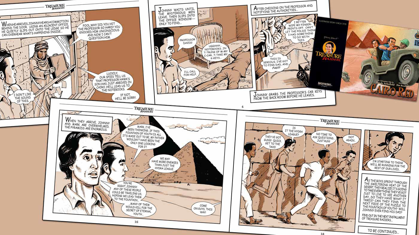 Sample pages from a children's action and adventure comic book